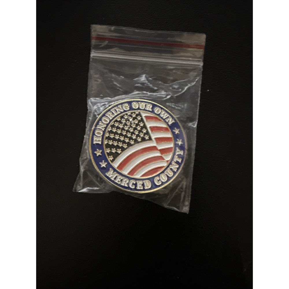 Honoring Our Own Merced County Souvenir Lapel Pin California American Flag